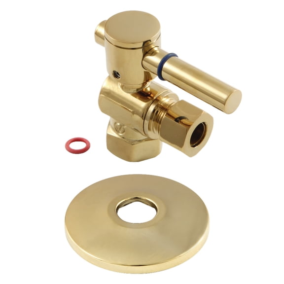 Kingston Brass CC33102DLK 3/8" FIP x 3/8" OD Comp Quarter-Turn Angle Stop Valve with Flange, Polished Brass
