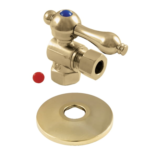 Kingston Brass CC33102K 3/8" FIP x 3/8" OD Comp Quarter-Turn Angle Stop Valve with Flange, Polished Brass