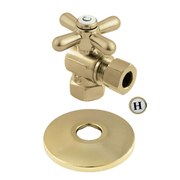 Kingston Brass CC33102XK 3/8" FIP x 3/8" OD Comp Quarter-Turn Angle Stop Valve with Flange, Polished Brass