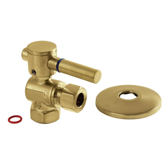 Kingston Brass CC33107DLK 3/8" FIP x 3/8" OD Comp Quarter-Turn Angle Stop Valve with Flange, Brushed Brass
