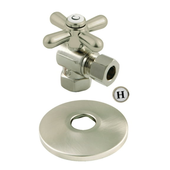 Kingston Brass CC33108XK 3/8" FIP x 3/8" OD Comp Quarter-Turn Angle Stop Valve with Flange, Brushed Nickel