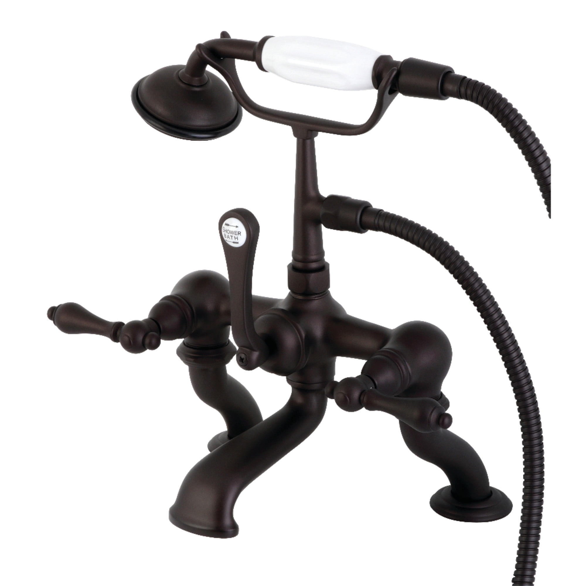 Kingston Brass CC409T5 Vintage 7" Center Deck-Mount Clawfoot Tub Faucet with Hand Shower, Oil Rubbed Bronze