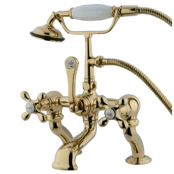 Kingston Brass CC415T2 Vintage 7" Center Deck-Mount Clawfoot Tub Faucet with Hand Shower, Polished Brass