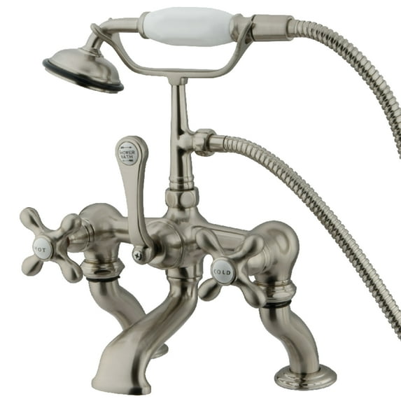 Kingston Brass CC415T8 Vintage 7" Center Deck-Mount Clawfoot Tub Faucet with Hand Shower, Brushed Nickel