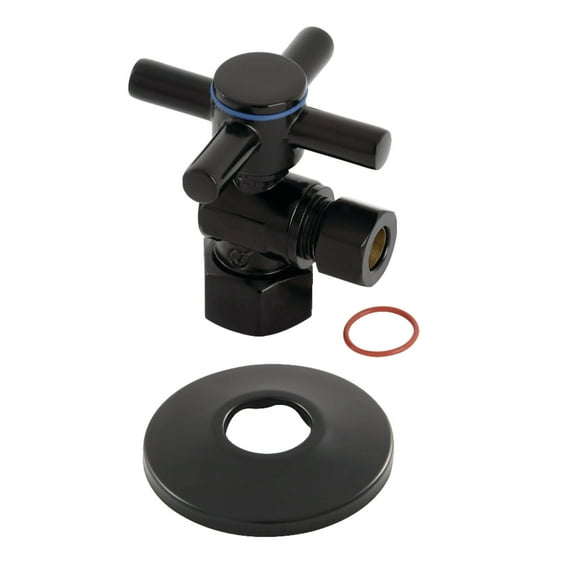 Kingston Brass CC43100DXK 1/2" FIP x 3/8" OD Comp Quarter-Turn Angle Stop Valve with Flange, Matte Black