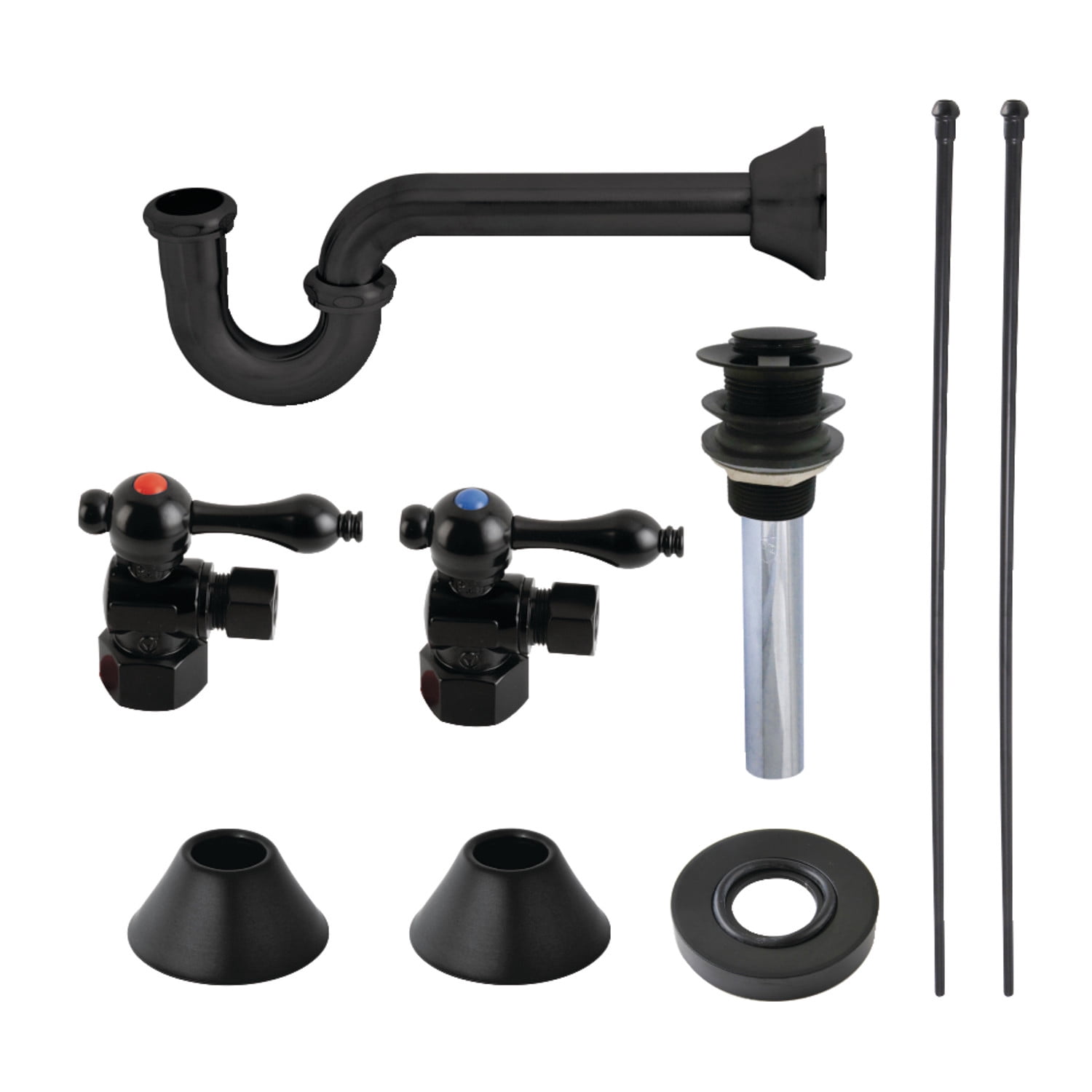 Kingston Brass CC43100VKB30 Standard Mount Traditional Plumbing Sink Trim Kit with P-Trap and Drain, Matte Black