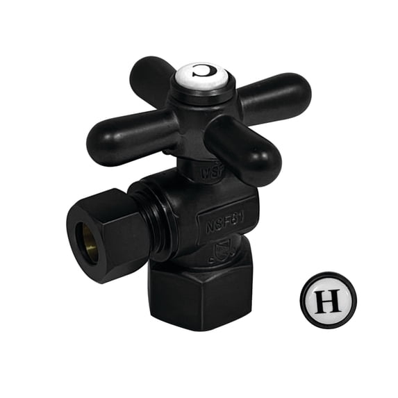 Kingston Brass CC43100X 1/2-Inch FIP x 3/8-Inch O.D. Comp Quarter-Turn Angle Shut-Off Valve in Matte Black