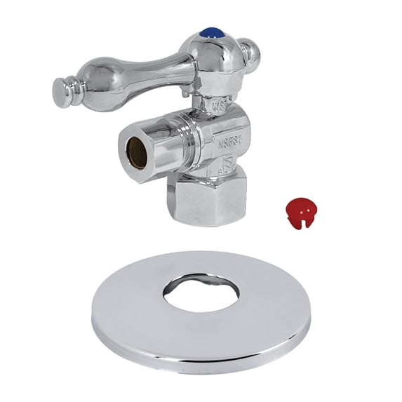 Kingston Brass CC43101K 1/2" FIP x 3/8" OD Comp Quarter-Turn Angle Stop Valve with Flange, Polished Chrome