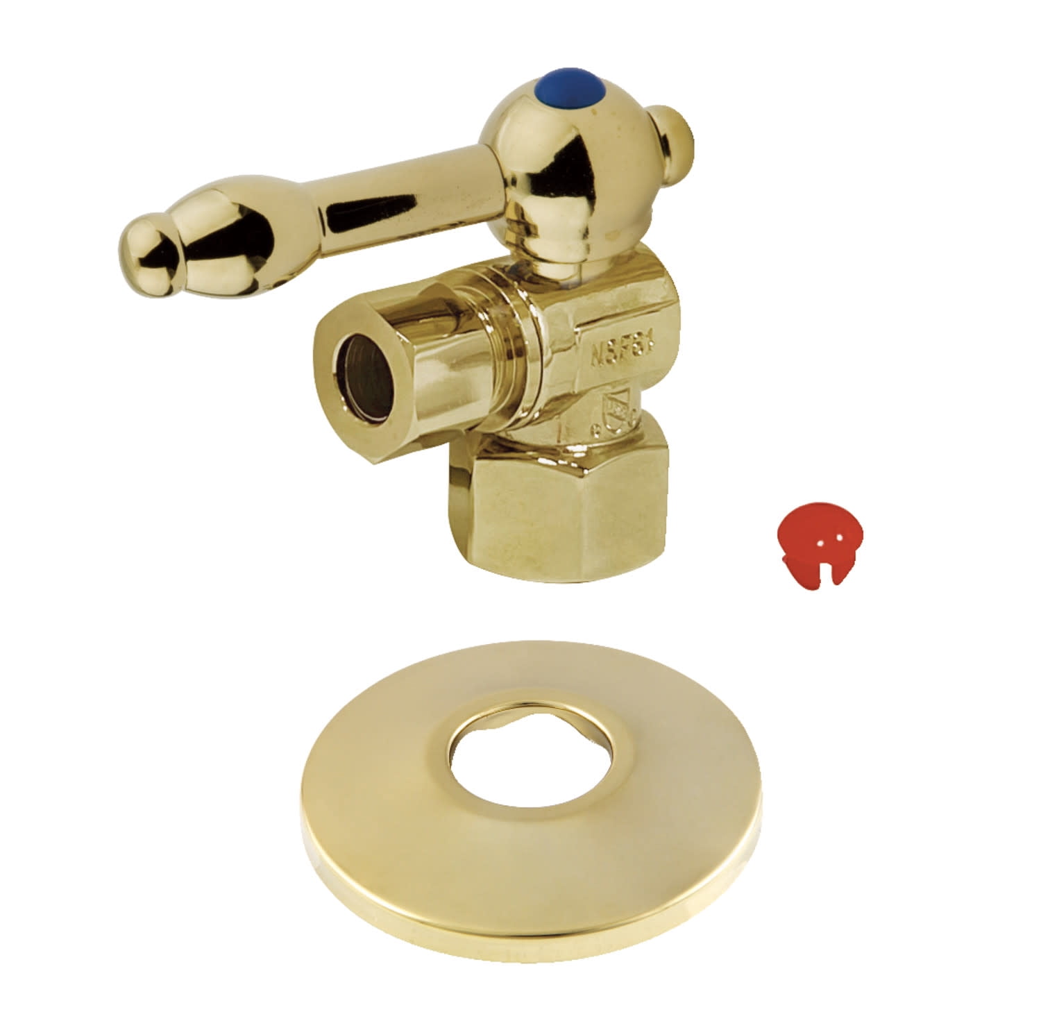 Kingston Brass CC43102KLK 1/2" FIP x 3/8" OD Comp Quarter-Turn Angle Stop Valve with Flange, Polished Brass