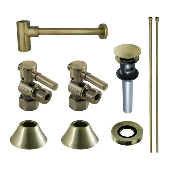 Kingston Brass CC43103DLVOKB30 Standard Mount Modern Plumbing Sink Trim Kit with Bottle Trap and Overflow Drain, Antique Brass