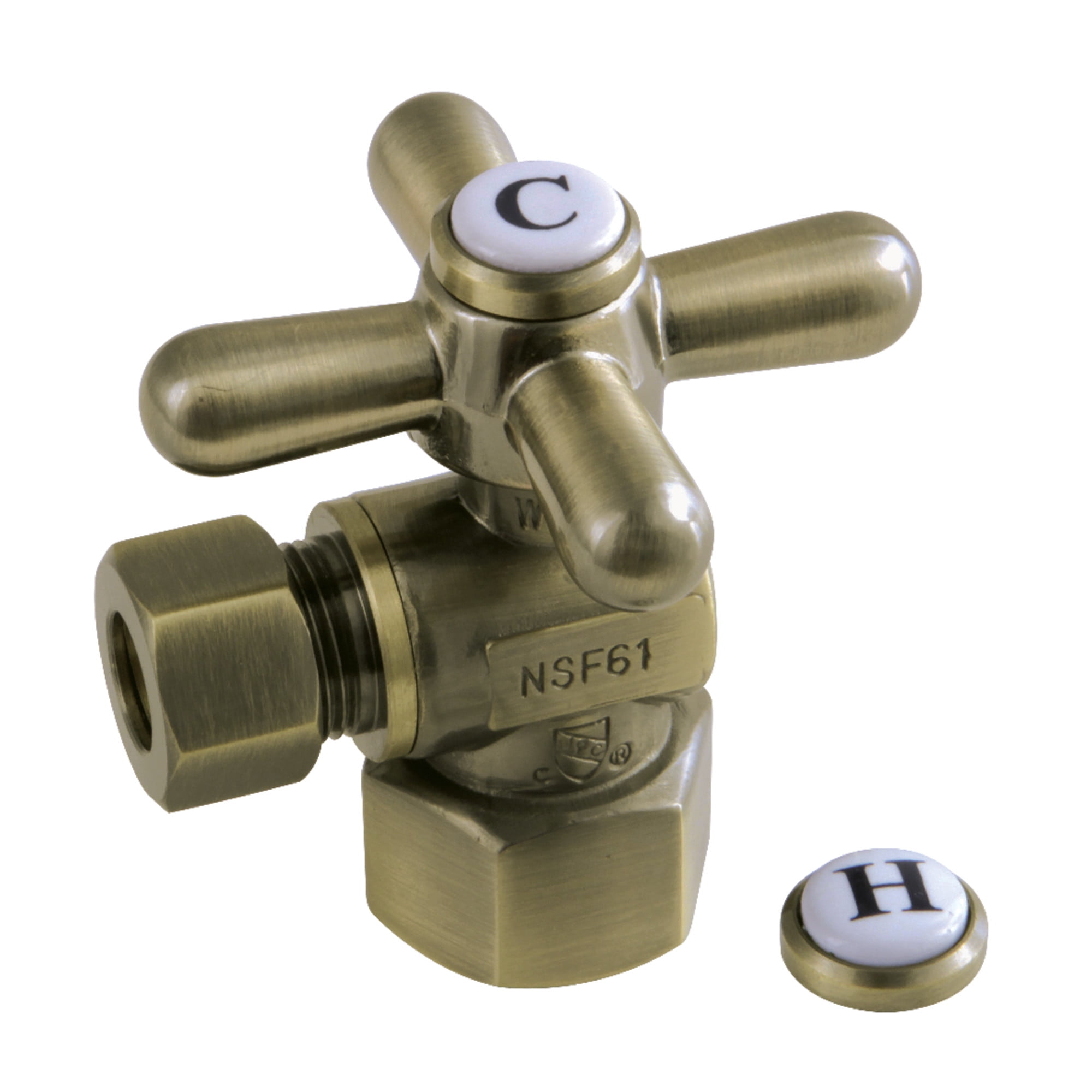 Kingston Brass CC43103X 1/2-Inch FIP x 3/8-Inch O.D. Comp Quarter-Turn Angle Shut-Off Valve in Antique Brass