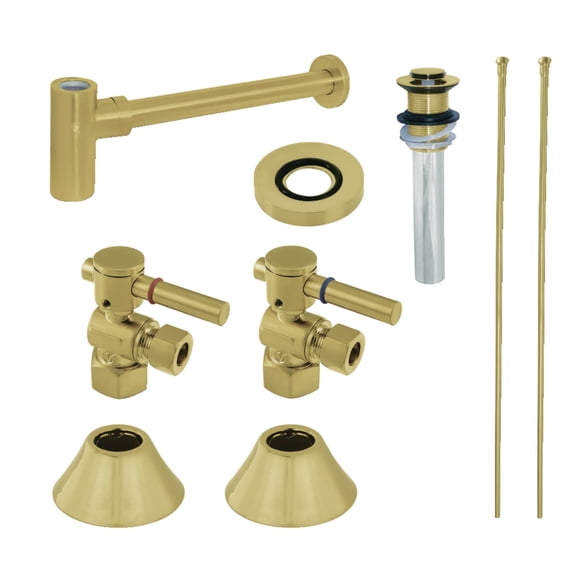 Kingston Brass CC43107DLVKB30 Standard Mount Modern Plumbing Sink Trim Kit with Bottle Trap and Drain, Brushed Brass