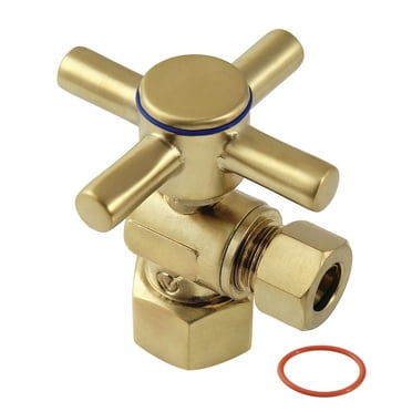 Kingston Brass CC43107DX 1/2-Inch FIP x 3/8-Inch O.D. Comp Quarter-Turn Angle Shut-Off Valve in Brushed Brass