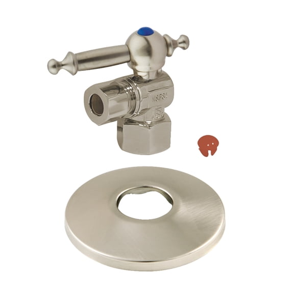 Kingston Brass CC43108TLK 1/2" FIP x 3/8" OD Comp Quarter-Turn Angle Stop Valve with Flange, Brushed Nickel