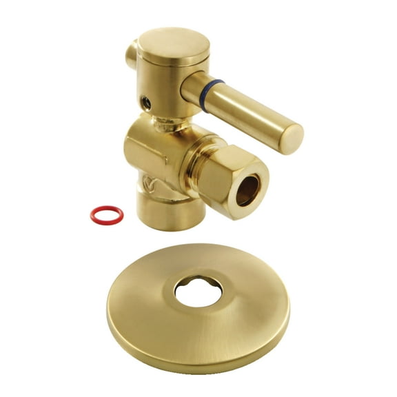Kingston Brass CC43207DLK 1/2" Sweat x 3/8" OD Comp Quarter-Turn Angle Stop Valve with Flange, Brushed Brass
