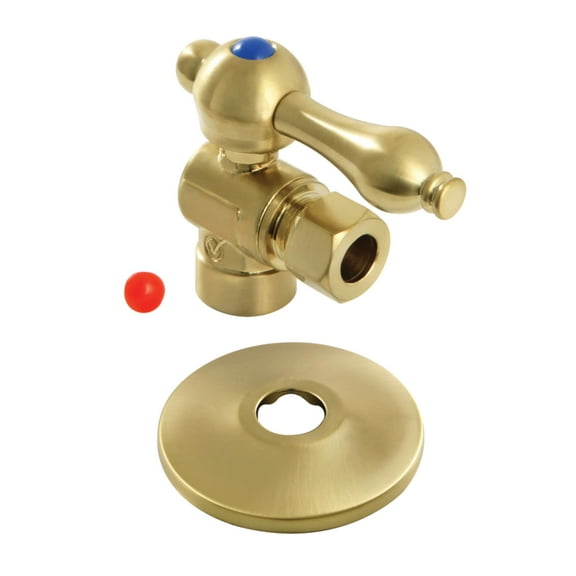 Kingston Brass CC43207K 1/2" Sweat x 3/8" OD Comp Quarter-Turn Angle Stop Valve with Flange, Brushed Brass