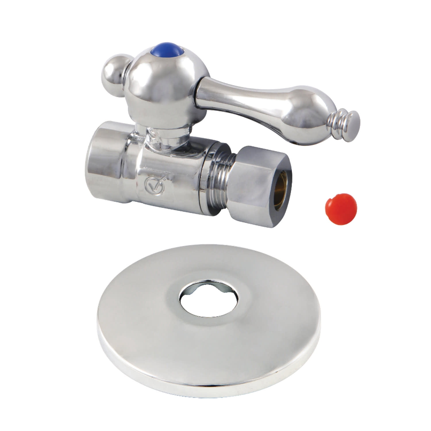 Kingston Brass CC43251K 1/2" Sweat x 3/8" O.D. Comp Straight Stop Valve with Flange, Polished Chrome