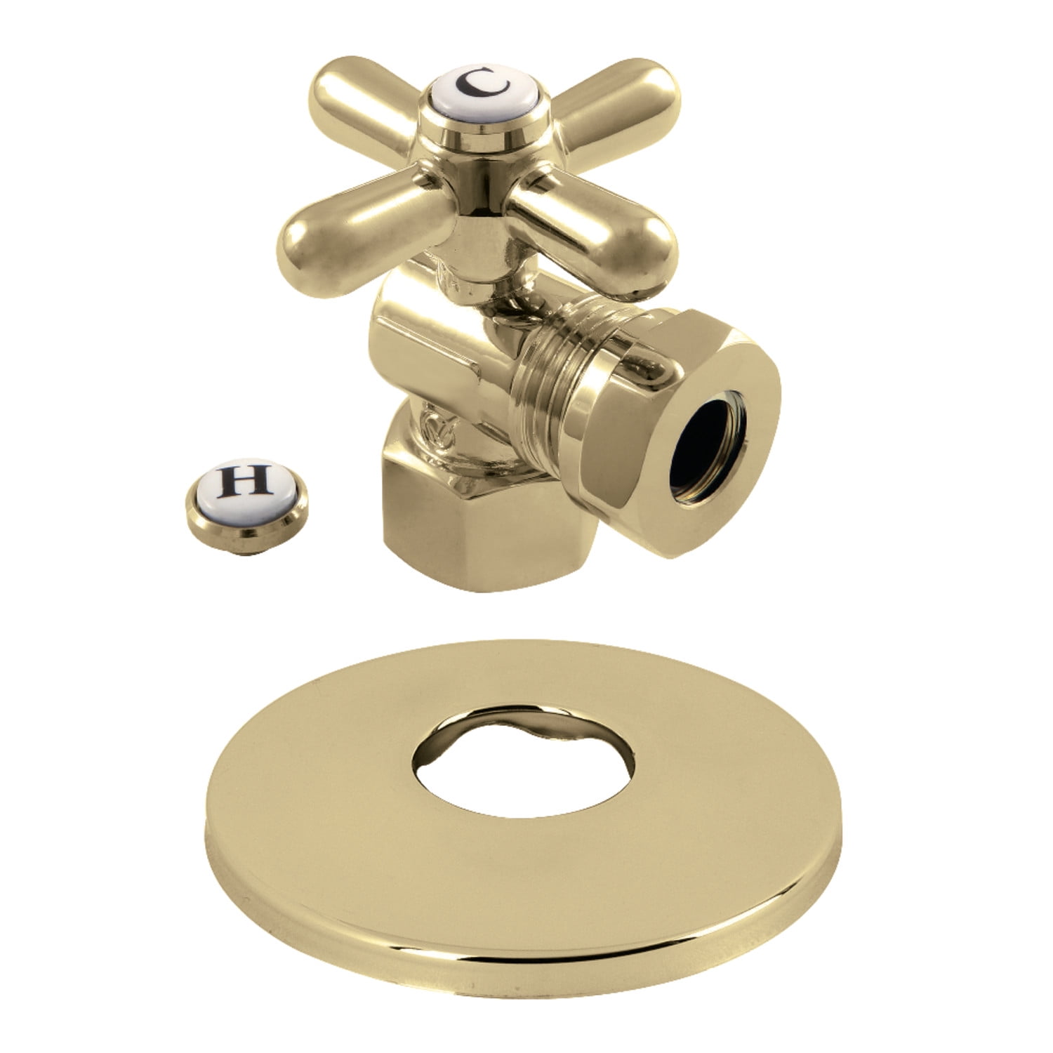 Kingston Brass CC44102XK 1/2" FIP x 1/2" or 7/16" Slip Joint Quarter-Turn Angle Stop Valve with Flange, Polished Brass