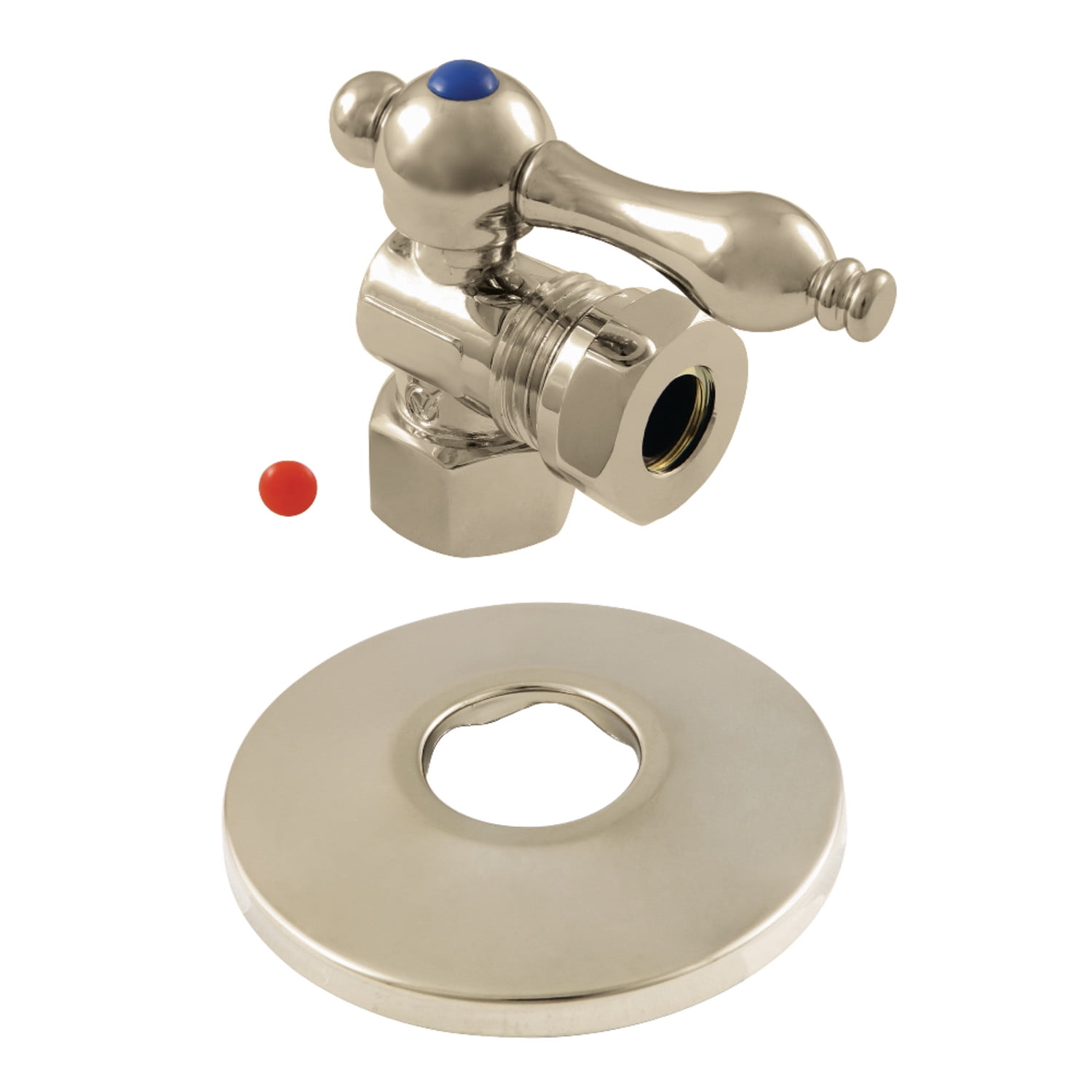 Kingston Brass CC44108K 1/2" FIP x 1/2" or 7/16" Slip Joint Quarter-Turn Angle Stop Valve with Flange, Brushed Nickel