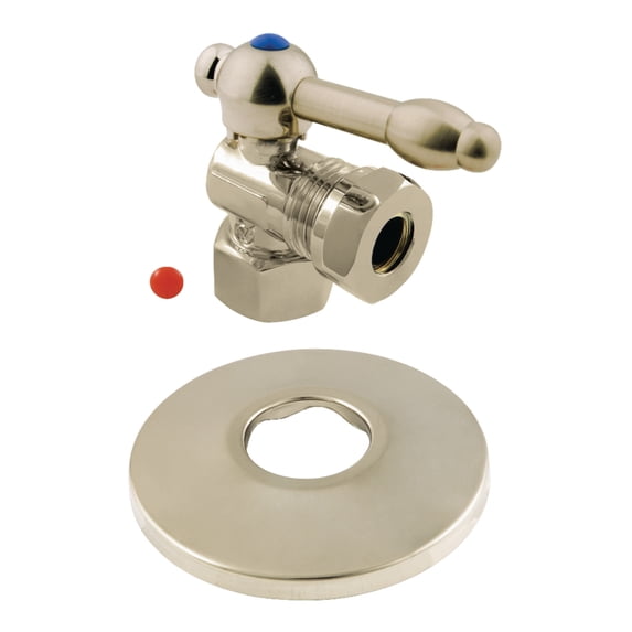 Kingston Brass CC44108KLK 1/2" FIP x 1/2" or 7/16" Slip Joint Quarter-Turn Angle Stop Valve with Flange, Brushed Nickel