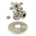 thumbnail image 1 of Kingston Brass CC44108XK 1/2" FIP x 1/2" or 7/16" Slip Joint Quarter-Turn Angle Stop Valve with Flange, Brushed Nickel, 1 of 2