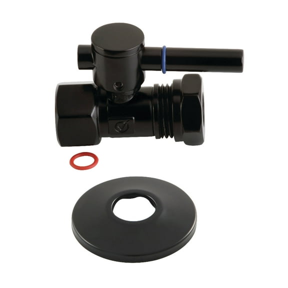 Kingston Brass CC44150DLK 1/2" FIP x 1/2" or 7/16" Slip Joint Quarter-Turn Straight Stop Valve with Flange, Matte Black