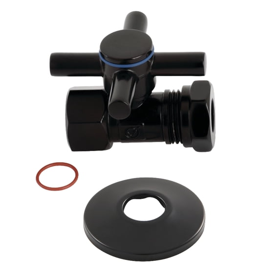 Kingston Brass CC44150DXK 1/2-Inch FIP x 1/2-Inch or 7/16-Inch Slip Joint Quarter-Turn Straight Shut-Off Valve with Flange in Matte Black