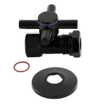 Kingston Brass CC44150DXK 1/2" FIP x 1/2" or 7/16" Slip Joint Quarter-Turn Straight Stop Valve with Flange, Matte Black