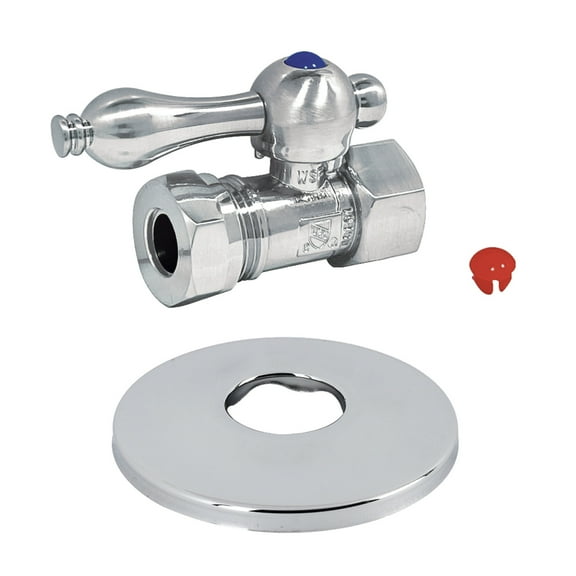 Kingston Brass CC44151K 1/2" FIP x 1/2" or 7/16" Slip Joint Quarter-Turn Straight Stop Valve with Flange, Polished Chrome