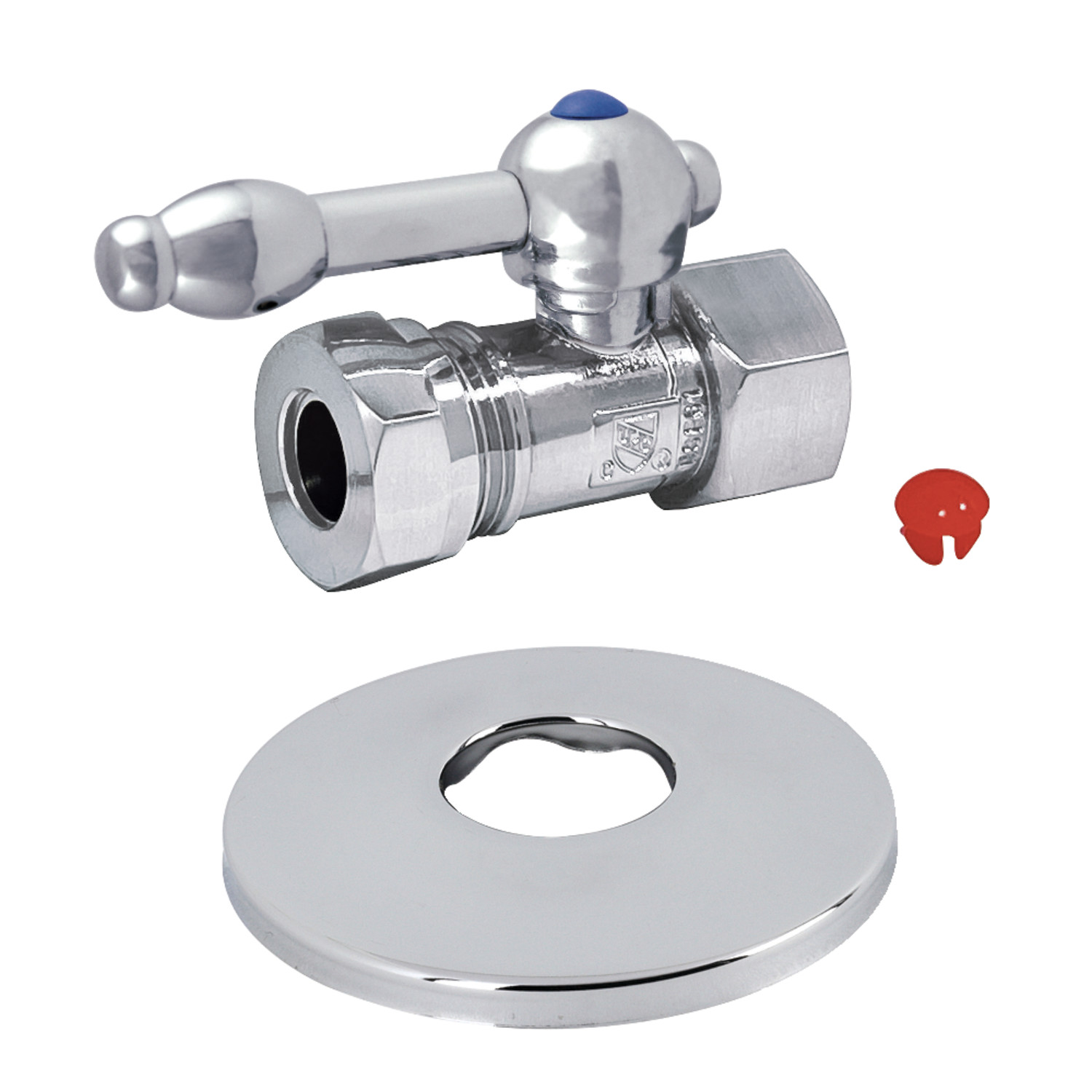 Kingston Brass CC44151KLK 1/2" FIP x 1/2" or 7/16" Slip Joint Quarter-Turn Straight Stop Valve with Flange, Polished Chrome