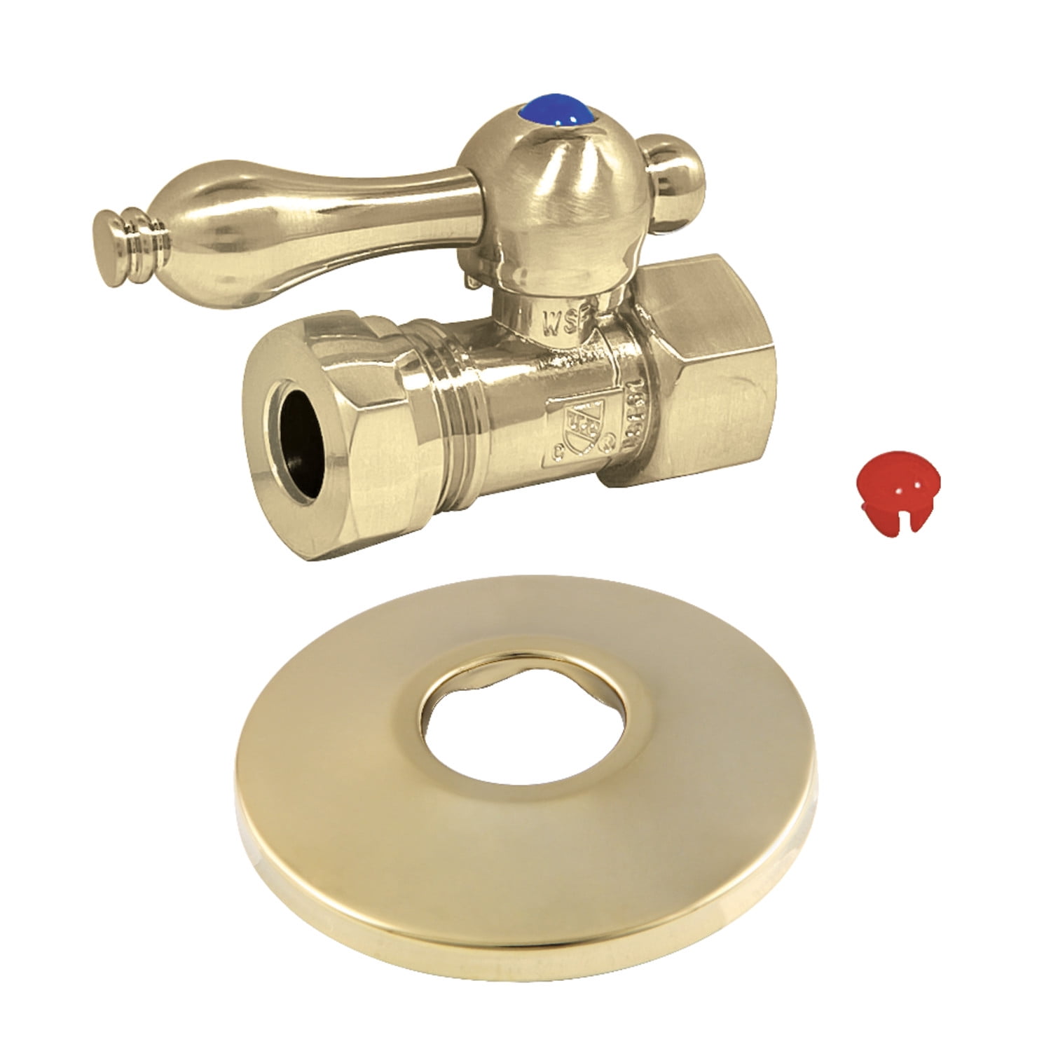 Kingston Brass CC44152K 1/2" FIP x 1/2" or 7/16" Slip Joint Quarter-Turn Straight Stop Valve with Flange, Polished Brass