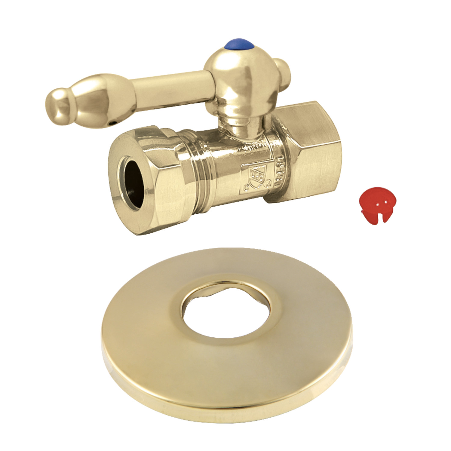 Kingston Brass CC44152KLK 1/2" FIP x 1/2" or 7/16" Slip Joint Quarter-Turn Straight Stop Valve with Flange, Polished Brass