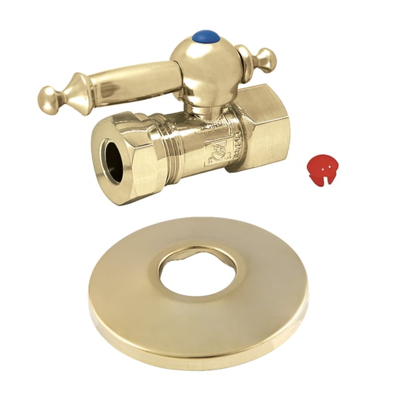 Kingston Brass CC44152TLK 1/2" FIP x 1/2" or 7/16" Slip Joint Quarter-Turn Straight Stop Valve with Flange, Polished Brass