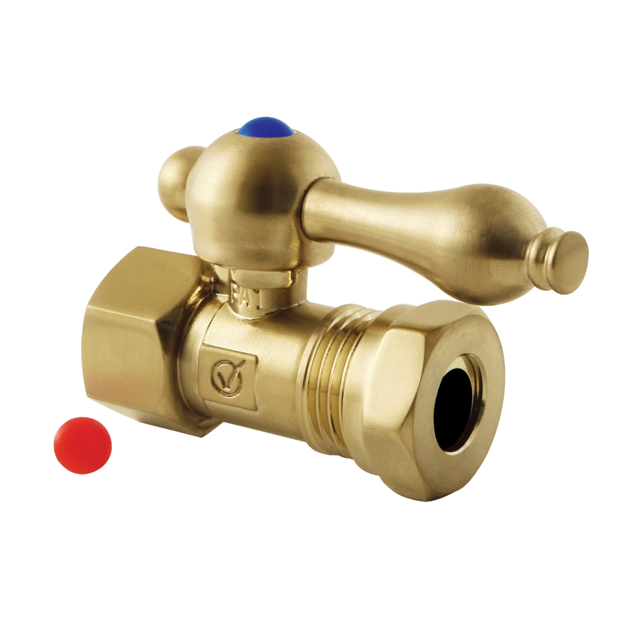 Kingston Brass CC44157 1/2-Inch FIP x 1/2-Inch or 7/16-Inch Slip Joint Quarter-Turn Straight Shut-Off Valve in Brushed Brass
