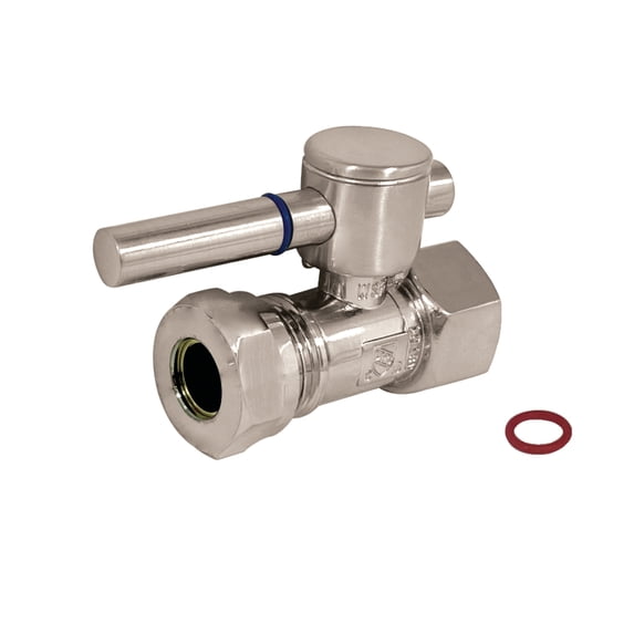 Kingston Brass CC44158DL 1/2-Inch FIP x 1/2-Inch or 7/16-Inch Slip Joint Quarter-Turn Straight Shut-Off Valve in Brushed Nickel