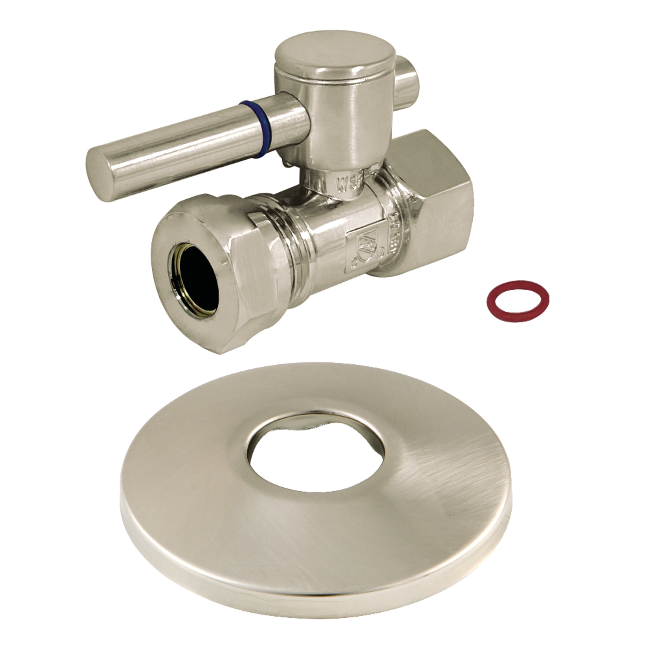 Kingston Brass CC44158DLK 1/2-Inch FIP x 1/2-Inch or 7/16-Inch Slip Joint Quarter-Turn Straight Shut-Off Valve with Flange in Brushed Nickel