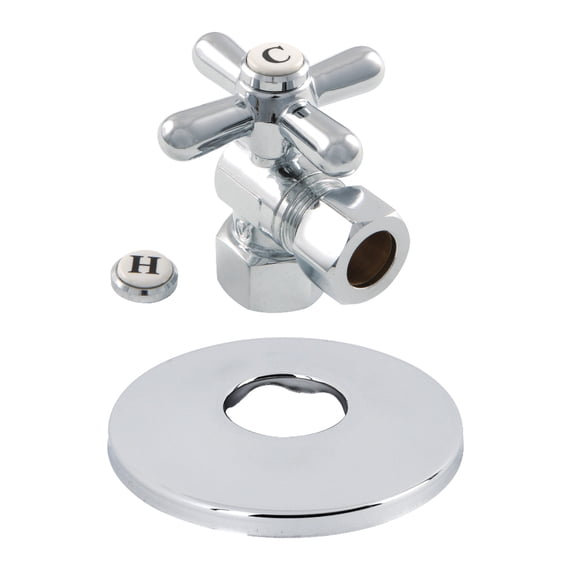 Kingston Brass CC44401XK 1/2" FIP x 1/2" OD Comp Quarter-Turn Angle Stop Valve with Flange, Polished Chrome
