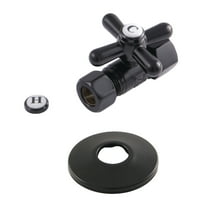 Kingston Brass CC44450XK 5/8" OD Comp x 1/2" OD Comp Quarter-Turn Straight Stop Valve with Flange, Matte Black