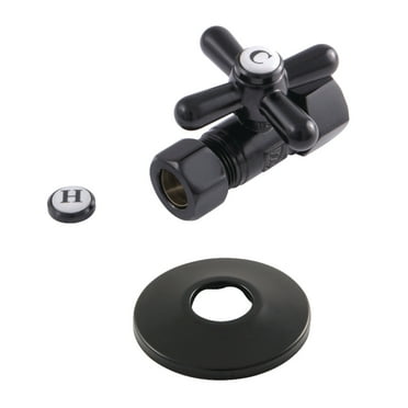 Kingston Brass CC44450XK 5/8" OD Comp x 1/2" OD Comp Quarter-Turn Straight Stop Valve with Flange, Matte Black
