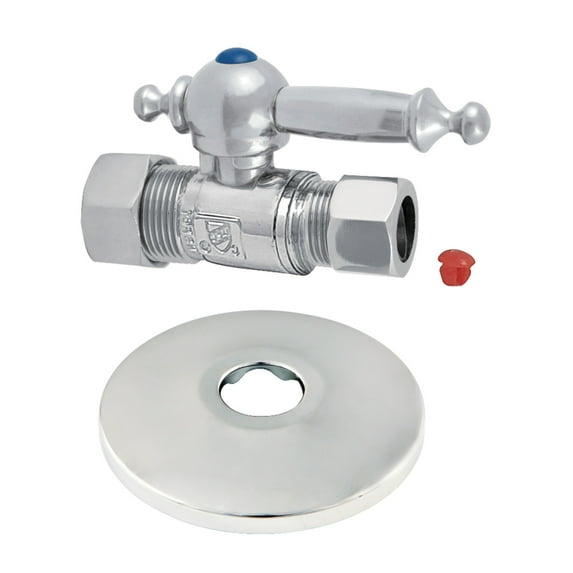 Kingston Brass CC44451TLK 5/8" OD Comp x 1/2" OD Comp Quarter-Turn Straight Stop Valve with Flange, Polished Chrome