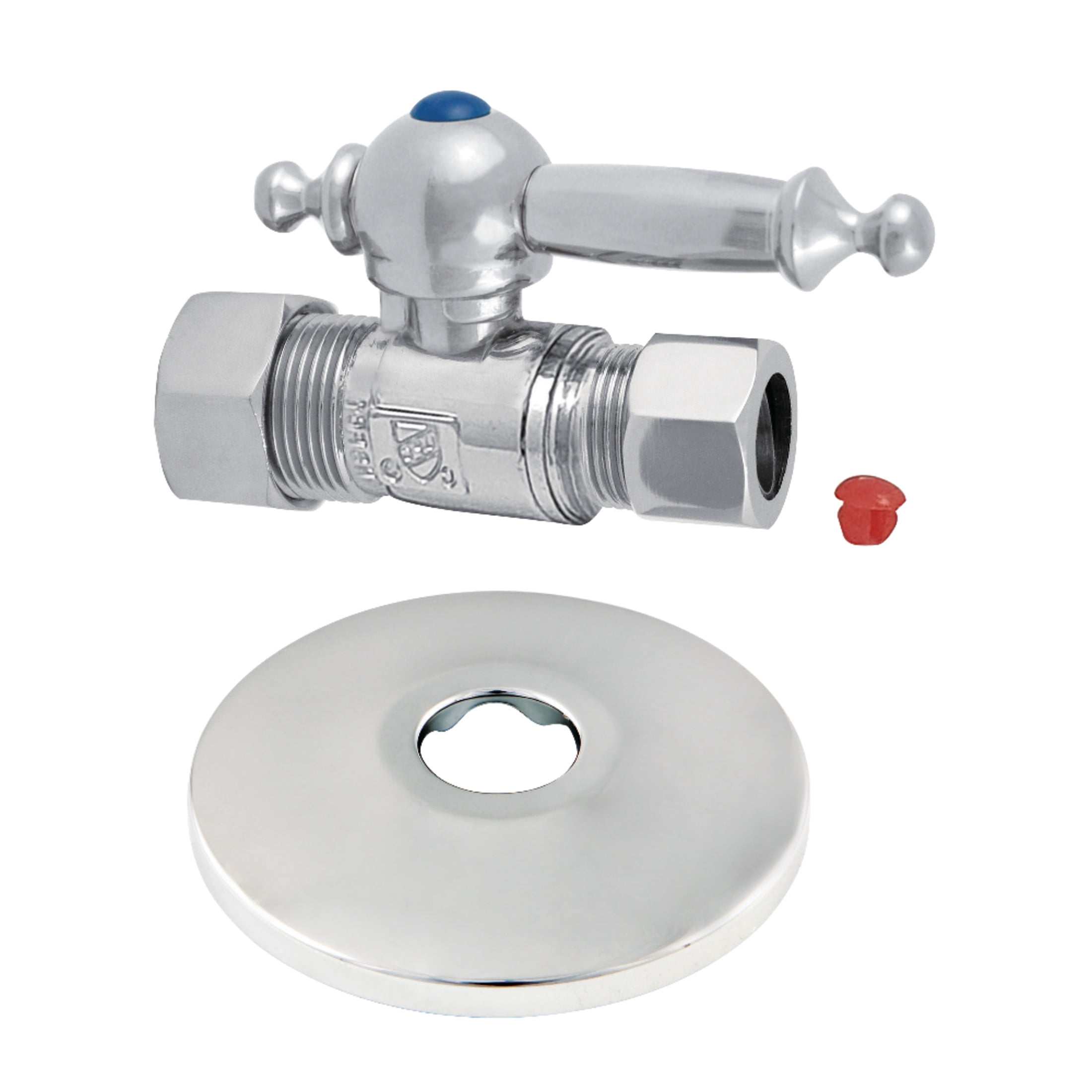 Kingston Brass CC44451TLK 5/8-Inch O.D. Comp x 1/2-Inch O.D. Comp Quarter-Turn Straight Shut-Off Valve with Flange in Polished Chrome