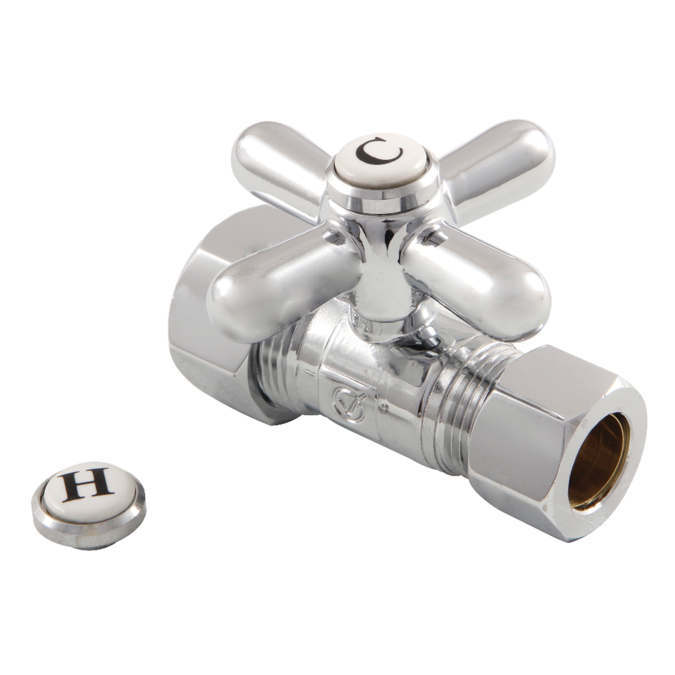 Kingston Brass CC44451X 5/8-Inch O.D. Comp x 1/2-Inch O.D. Comp Quarter-Turn Straight Shut-Off Valve in Polished Chrome