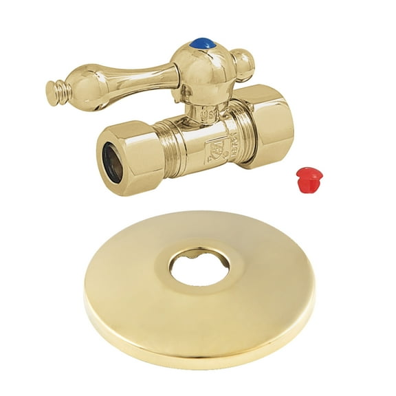 Kingston Brass CC44452K 5/8" OD Comp x 1/2" OD Comp Quarter-Turn Straight Stop Valve with Flange, Polished Brass