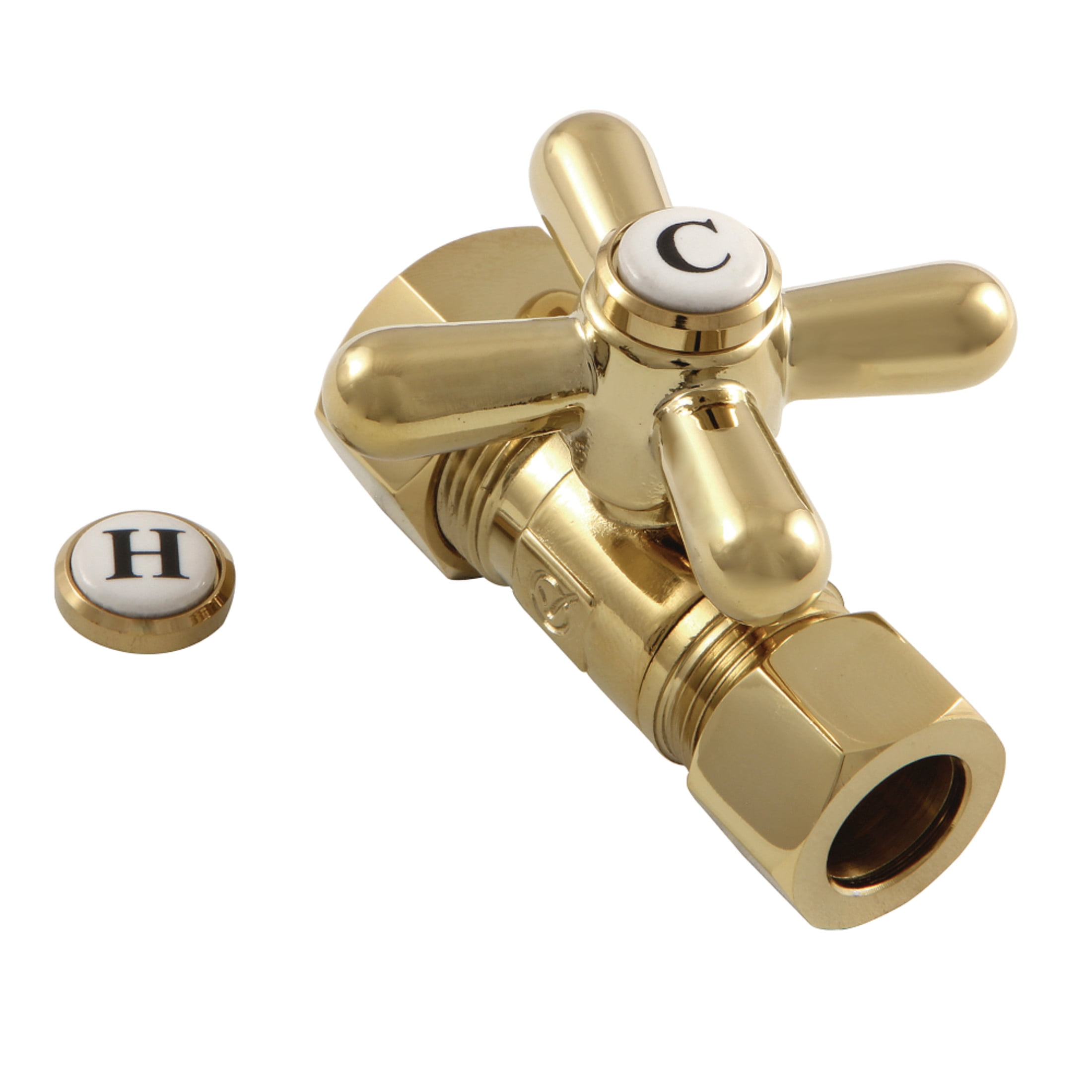 Kingston Brass CC44452X 5/8-Inch O.D. Comp x 1/2-Inch O.D. Comp Quarter-Turn Straight Shut-Off Valve in Polished Brass