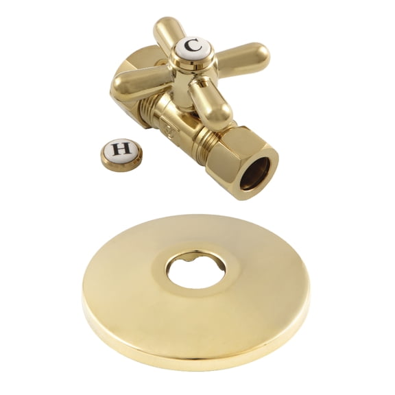 Kingston Brass CC44452XK 5/8-Inch O.D. Comp x 1/2-Inch O.D. Comp Quarter-Turn Straight Shut-Off Valve with Flange in Polished Brass