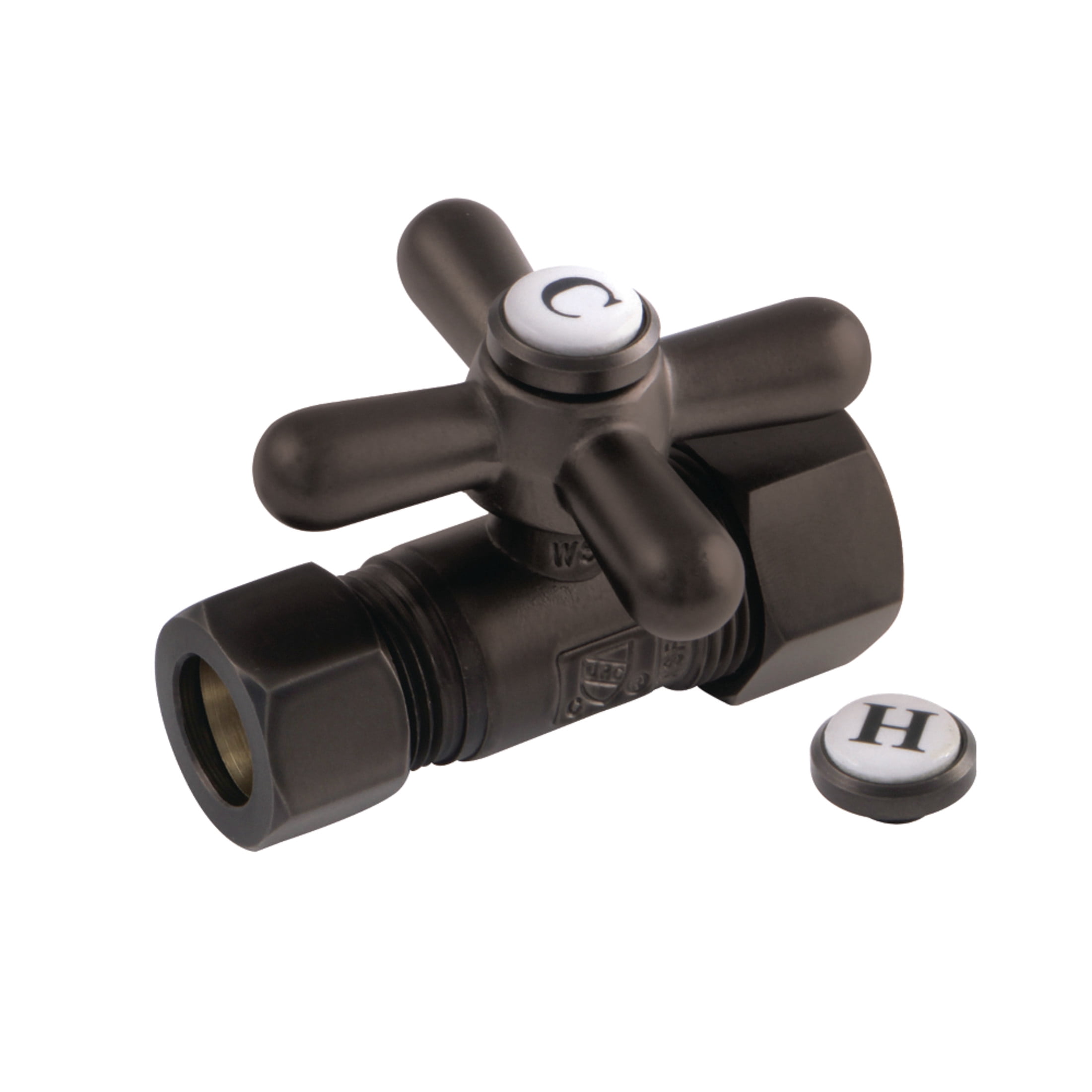 Kingston Brass CC44455X 5/8-Inch O.D. Comp x 1/2-Inch O.D. Comp Quarter-Turn Straight Shut-Off Valve in Oil Rubbed Bronze