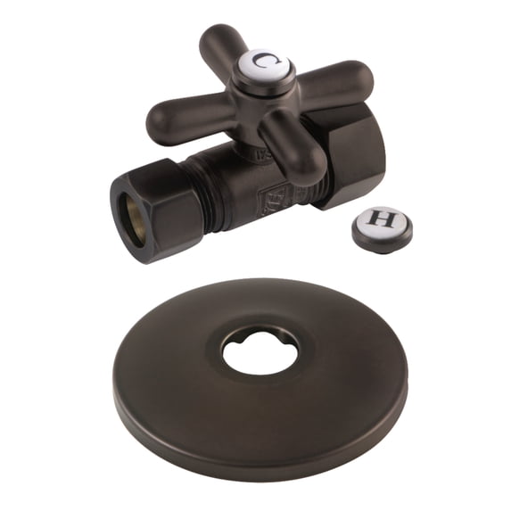 Kingston Brass CC44455XK 5/8-Inch O.D. Comp x 1/2-Inch O.D. Comp Quarter-Turn Straight Shut-Off Valve with Flange in Oil Rubbed Bronze