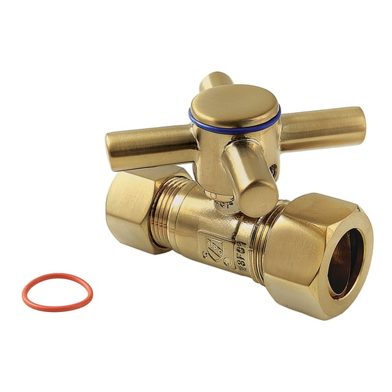 Kingston Brass CC44457DX 5/8-Inch O.D. Comp x 1/2-Inch O.D. Comp Quarter-Turn Straight Shut-Off Valve in Brushed Brass