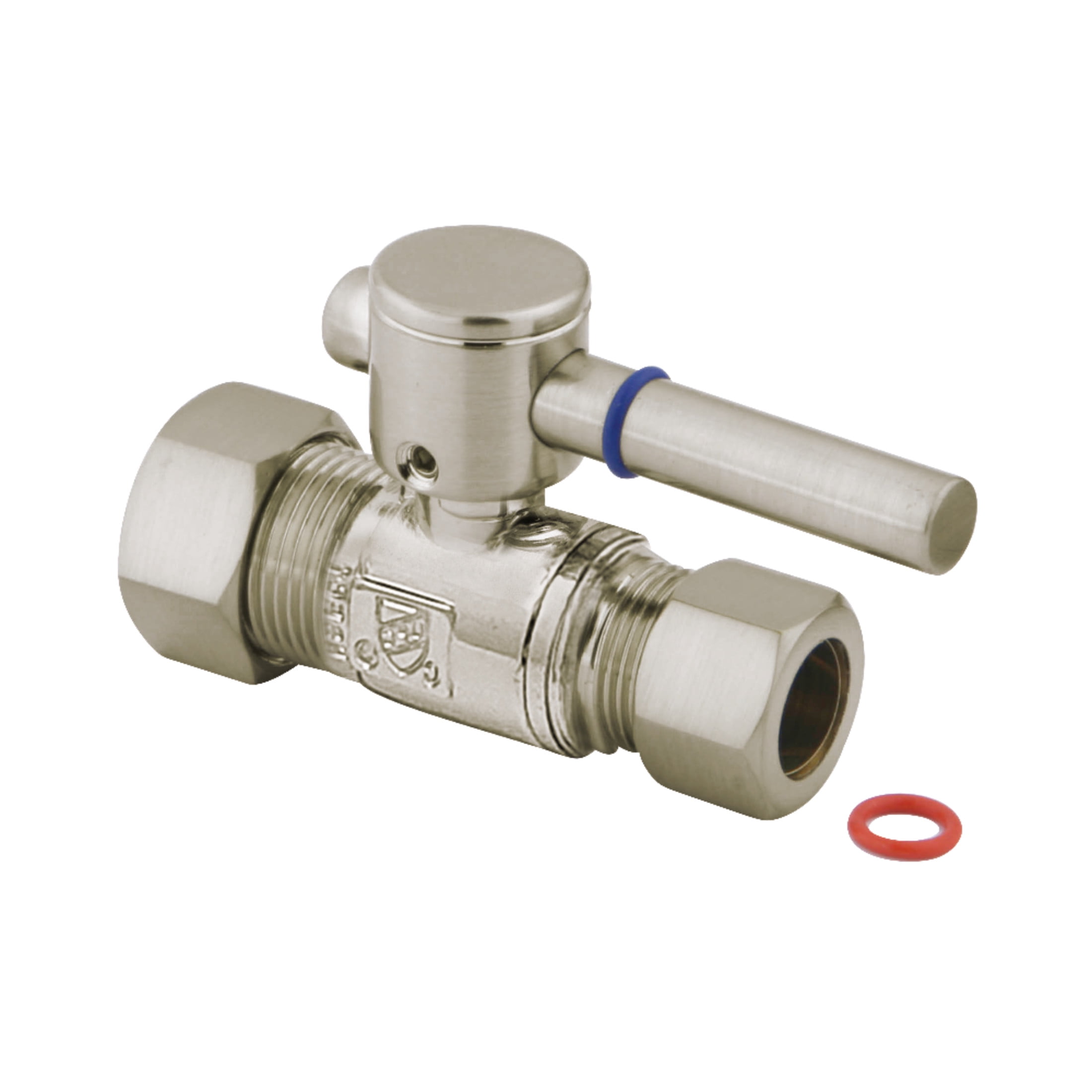 Kingston Brass CC44458DL 5/8-Inch O.D. Comp x 1/2-Inch O.D. Comp Quarter-Turn Straight Shut-Off Valve in Brushed Nickel