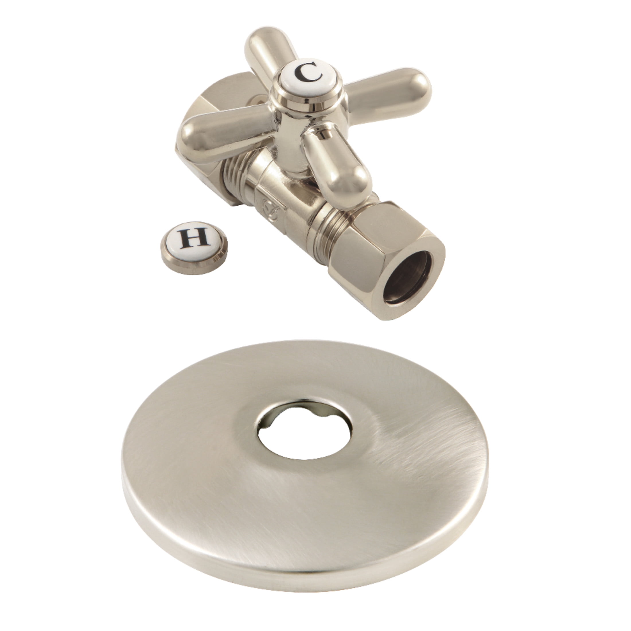 Kingston Brass CC44458XK 5/8-Inch O.D. Comp x 1/2-Inch O.D. Comp Quarter-Turn Straight Shut-Off Valve with Flange in Brushed Nickel